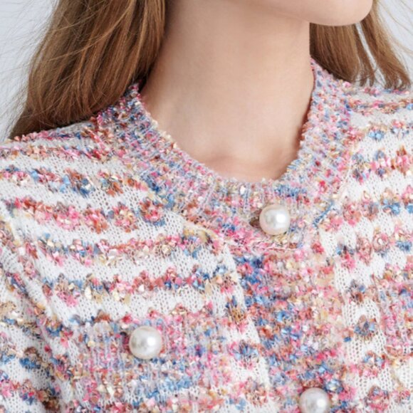 Urban Revivo PEARL BUTTON TWEED CARDIGAN Sz. M - Picture 2 of 5